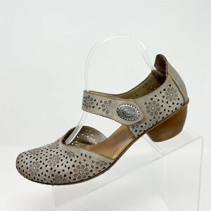 Rieker Women's Mary Jane Pumps Size 9.5-10 Silver Gray Block Heel Casual Shoes